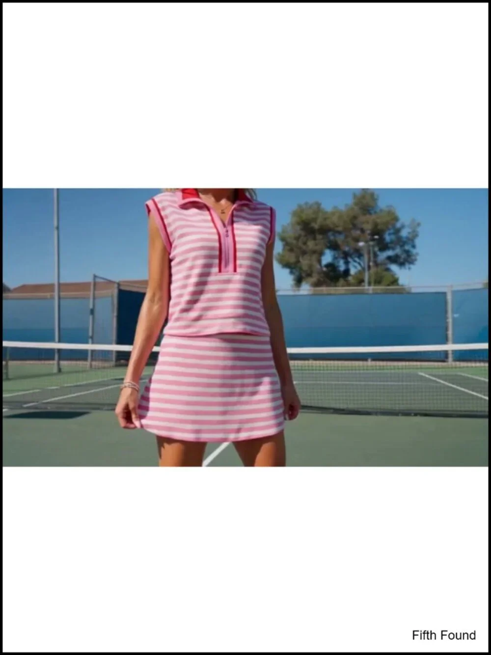 Contrast Striped 2 Piece Skirt Set - Sleeveless Zip Tank & Mini Skirt